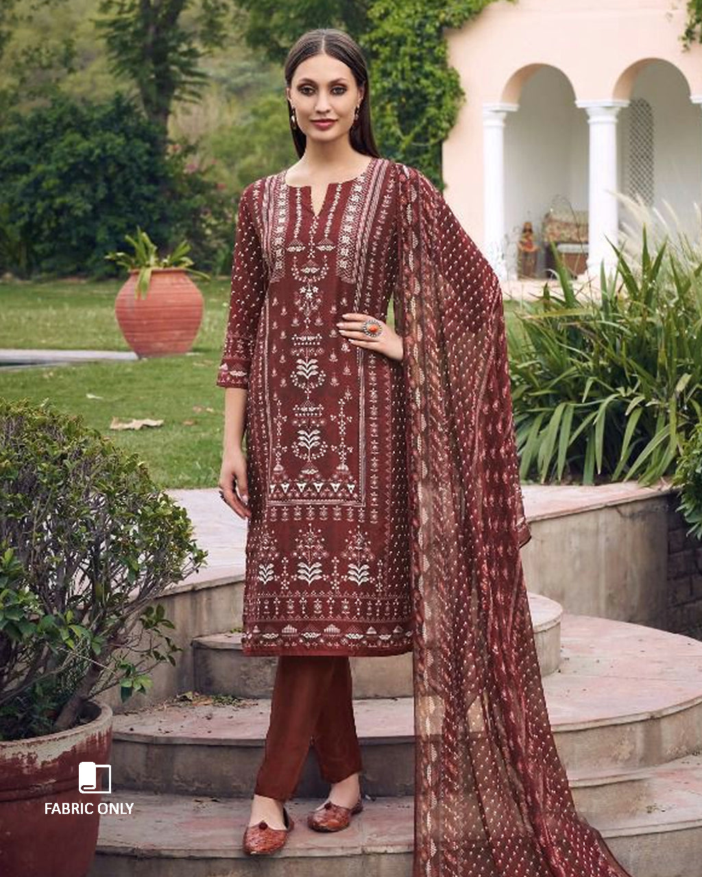 Red Candle Pure Muslin Unstitched Dress Material With Beautiful Rhinestones Work