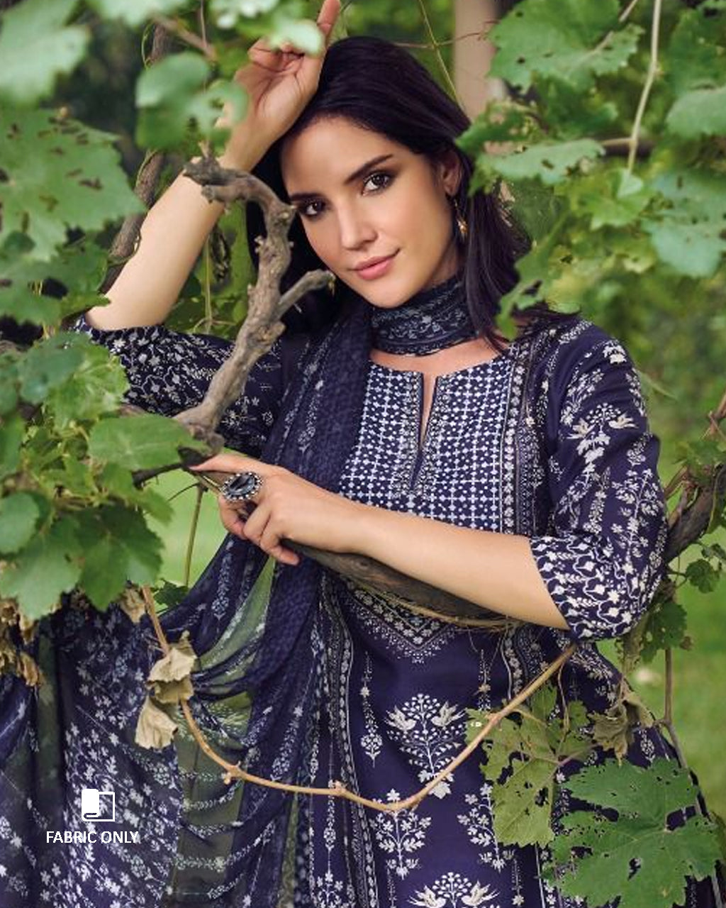 Shadow Dancer Blue Pure Muslin Unstitched Dress Material With Beautiful Rhinestones Work