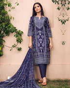 Shadow Dancer Blue Pure Muslin Unstitched Dress Material With Beautiful Rhinestones Work