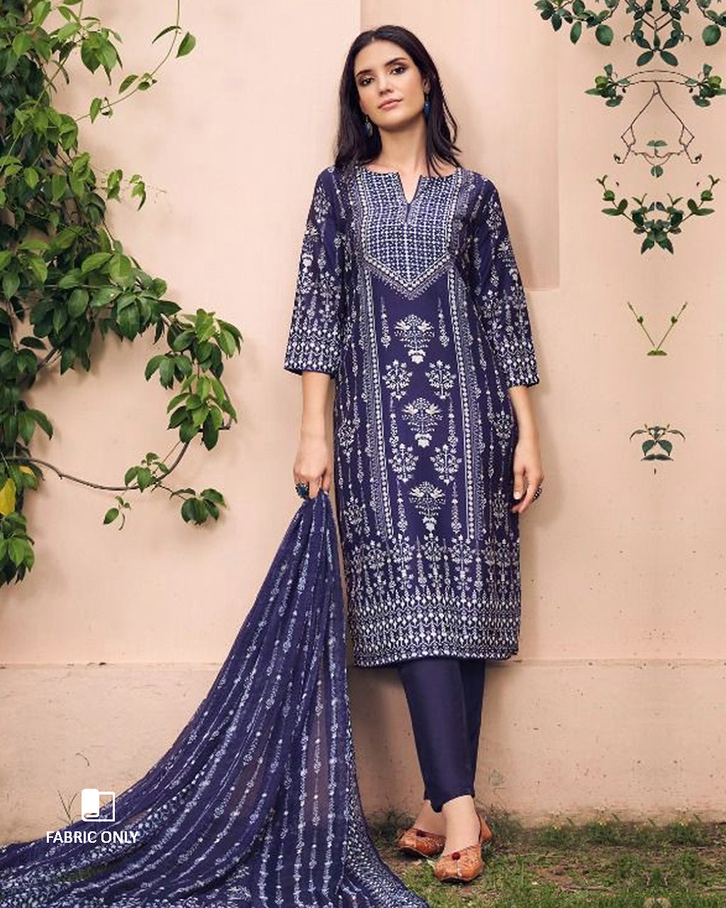 Shadow Dancer Blue Pure Muslin Unstitched Dress Material With Beautiful Rhinestones Work