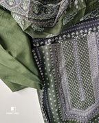 Army Green Muslin Unstitched Dress Material With Beautiful Rhinestones Work