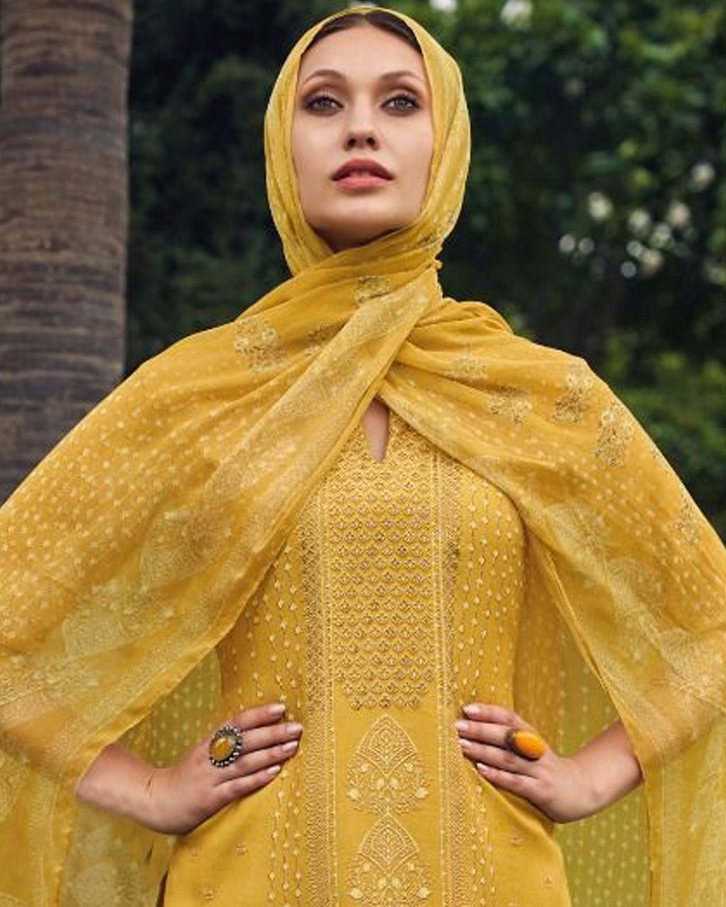 Baroque Yellow Muslin With Beautiful Rhinestones Work