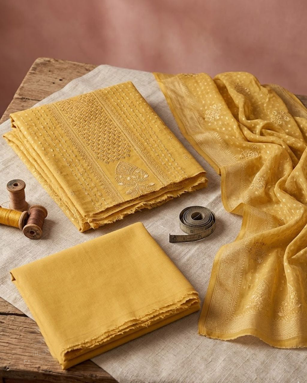 Baroque Yellow Muslin With Beautiful Rhinestones Work