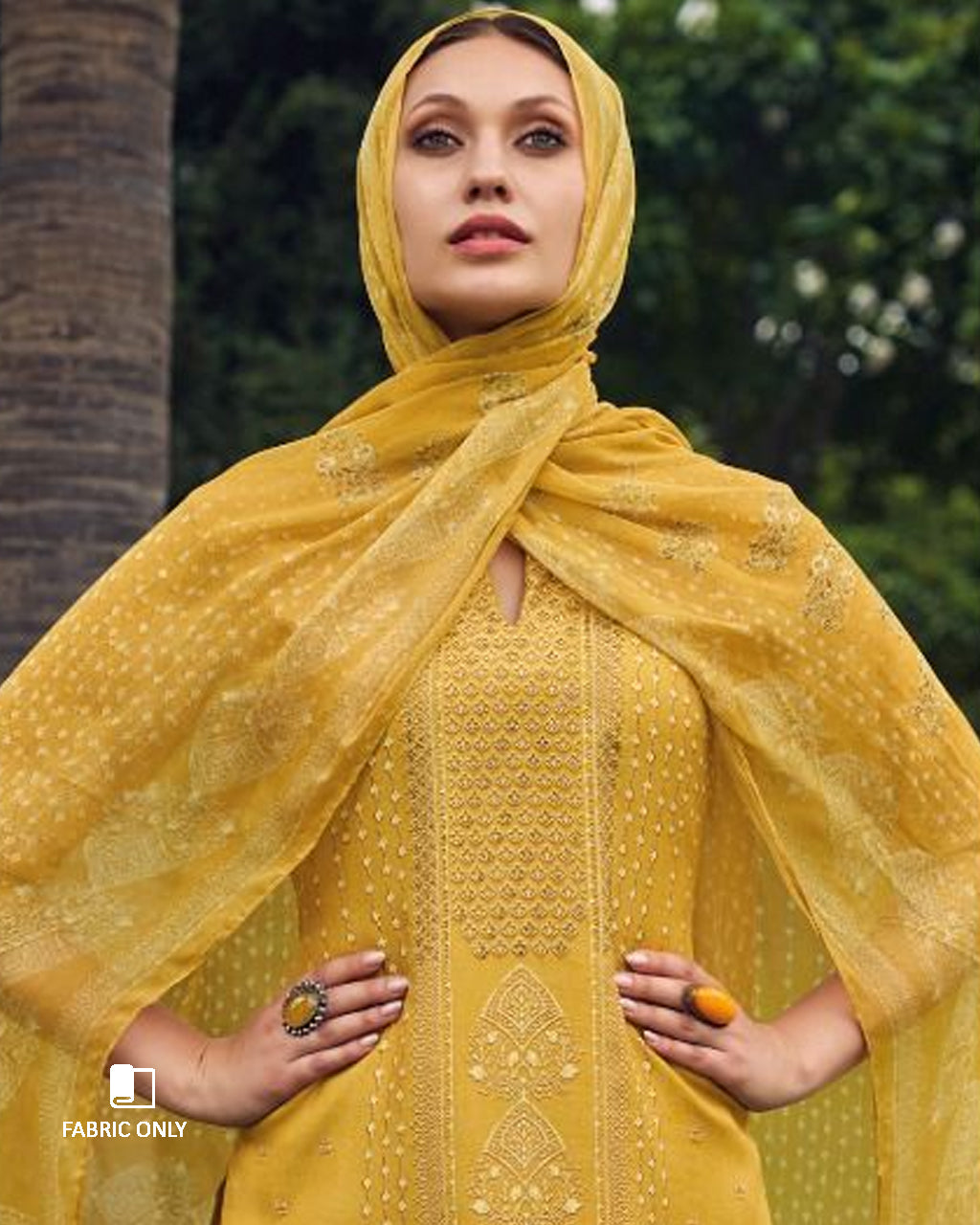 Baroque Yellow Pure Muslin Unstitched Dress Material With Beautiful Rhinestones Work