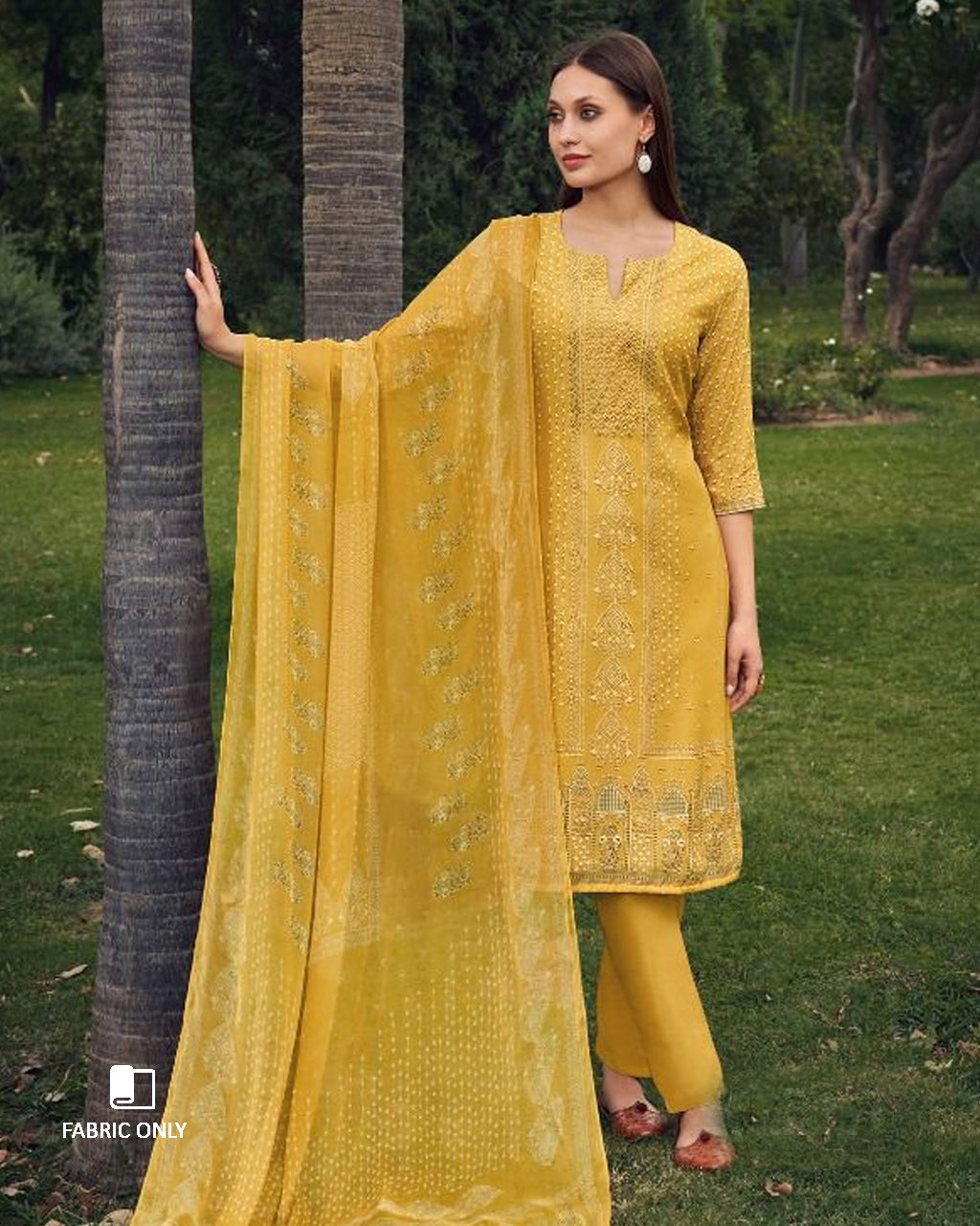 Baroque Yellow Pure Muslin Unstitched Dress Material With Beautiful Rhinestones Work