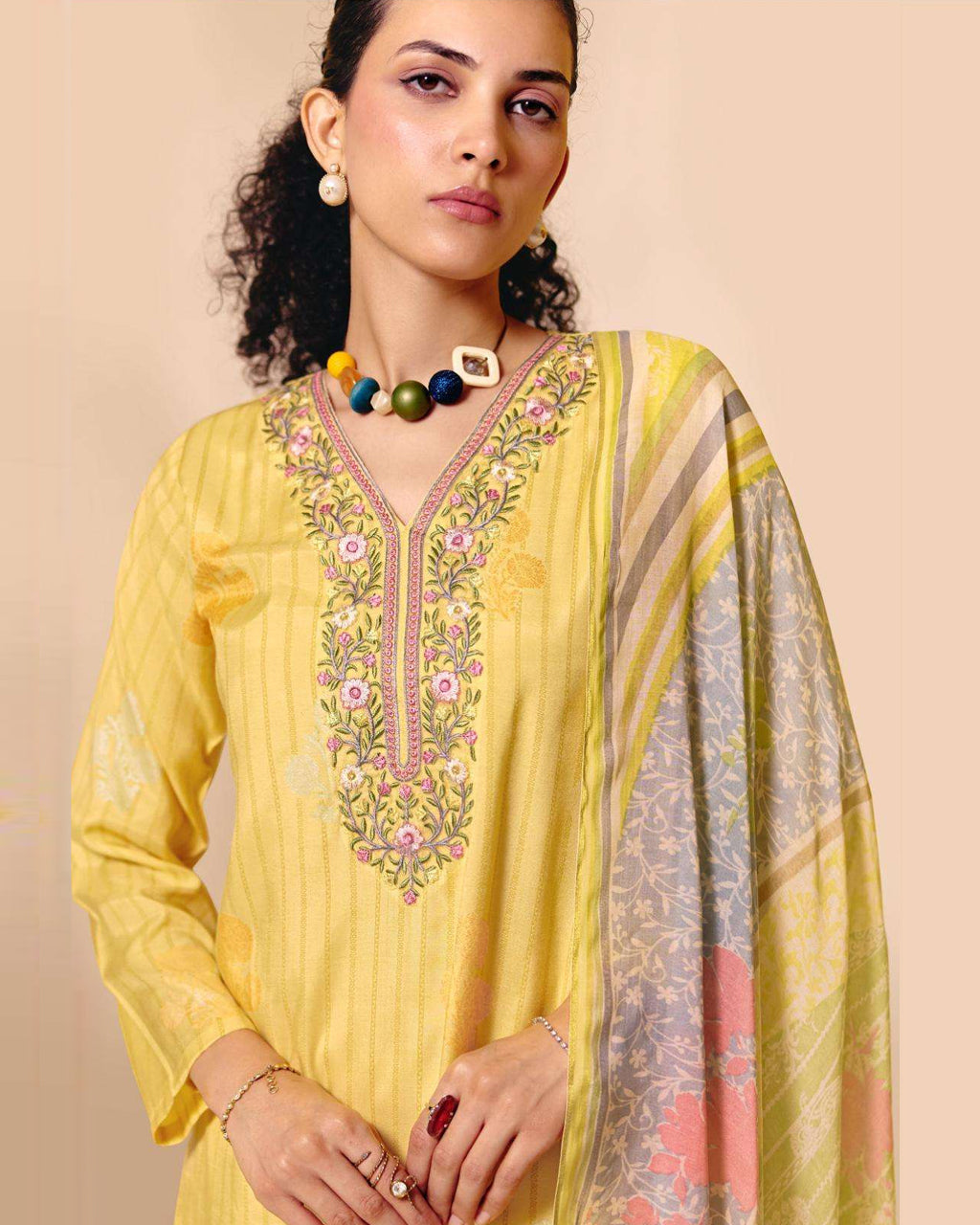 Arylide Yellow Muslin Digital Print Embroidered Bloom Story