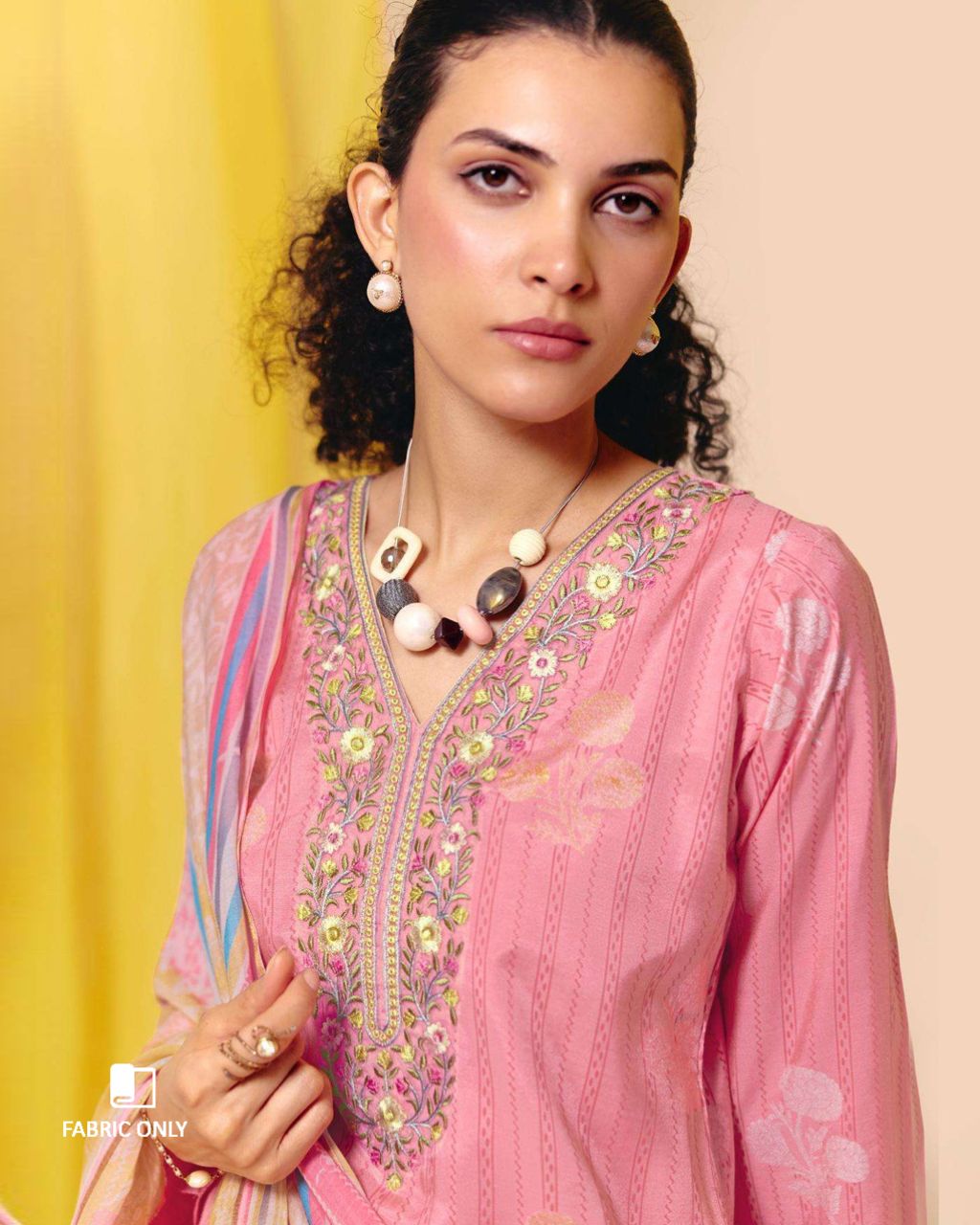 Dimple Pink Viscose Muslin Digital Print Daman Embroidered Harmony