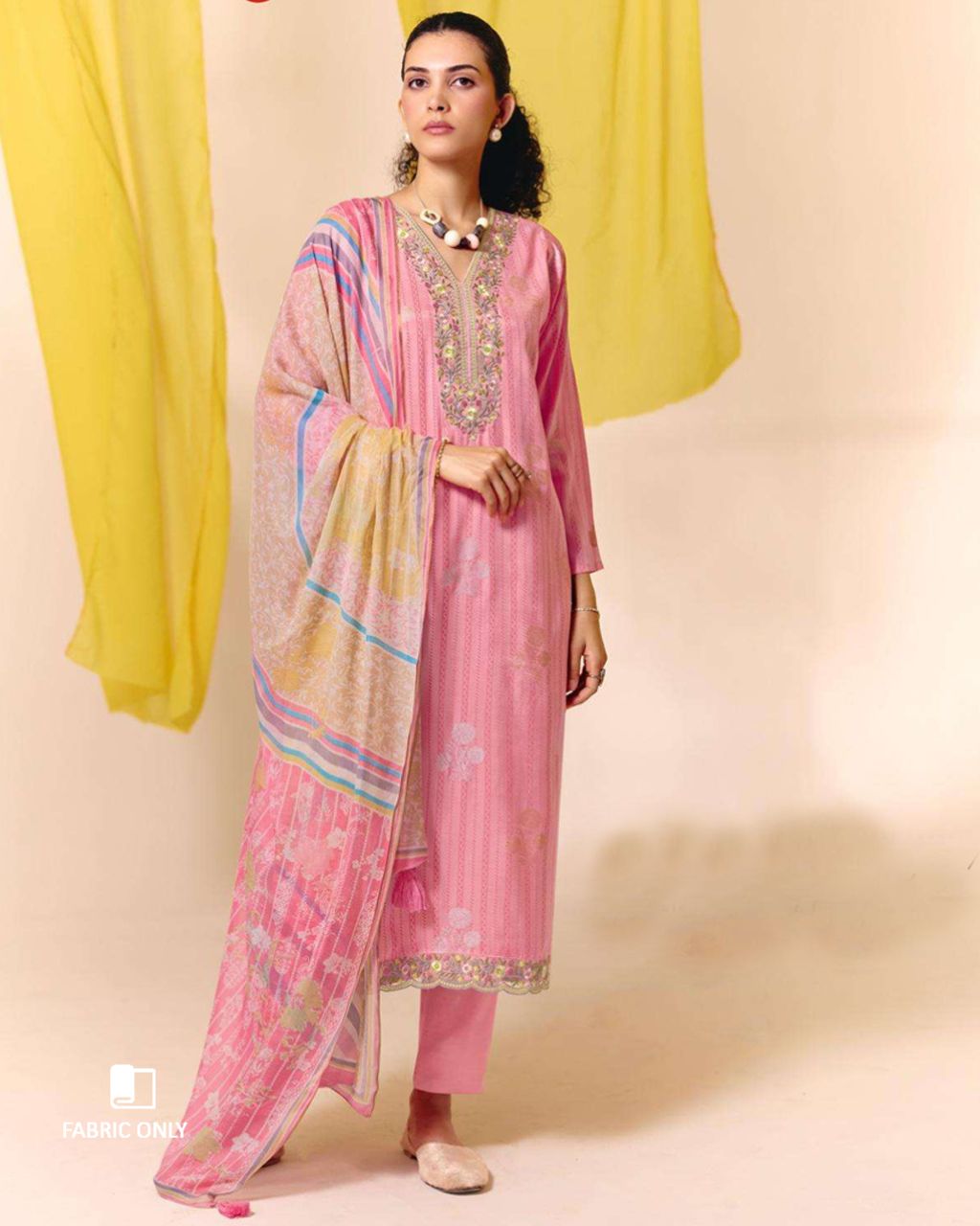 Dimple Pink Viscose Muslin Digital Print Daman Embroidered Harmony