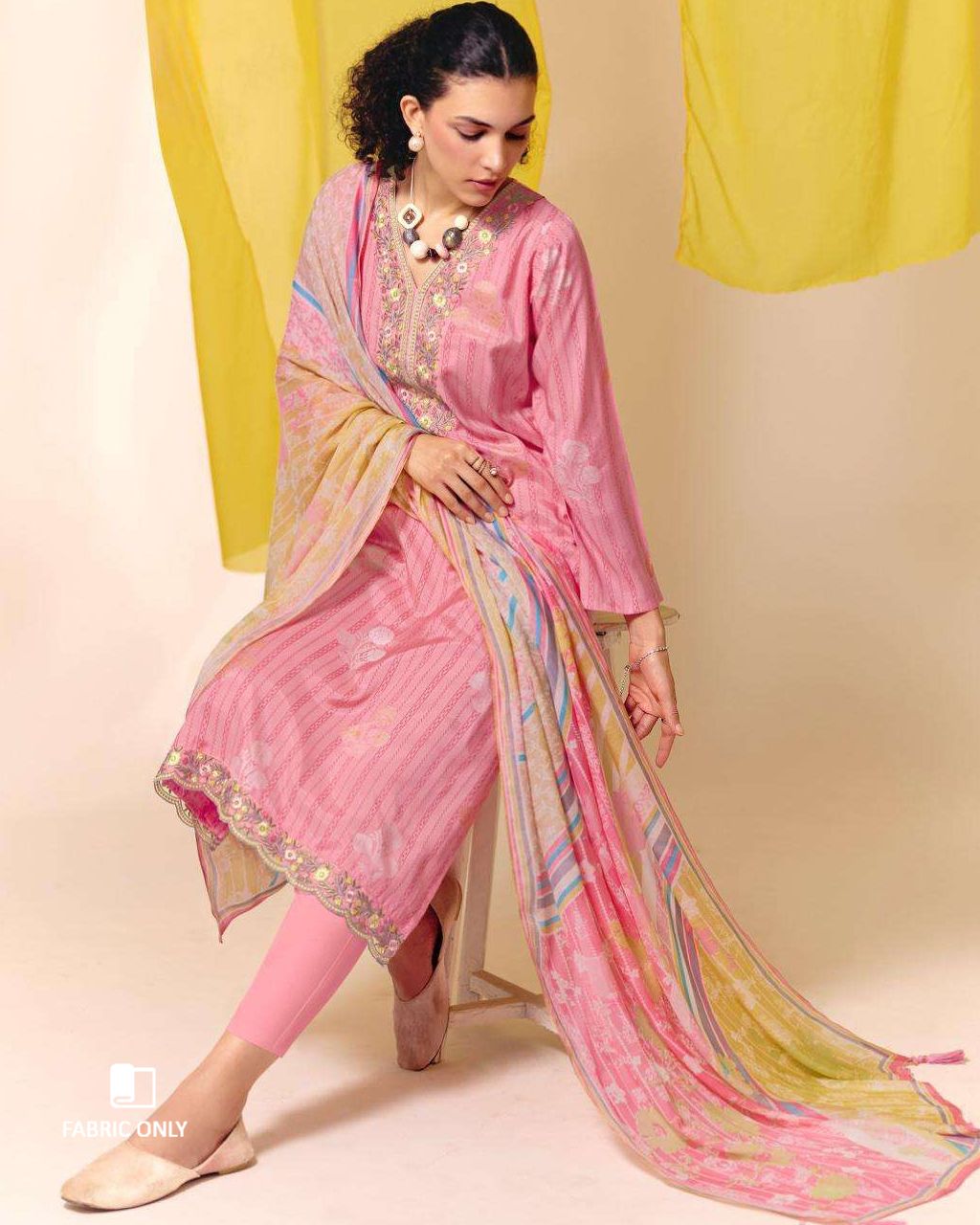 Dimple Pink Viscose Muslin Digital Print Daman Embroidered Harmony