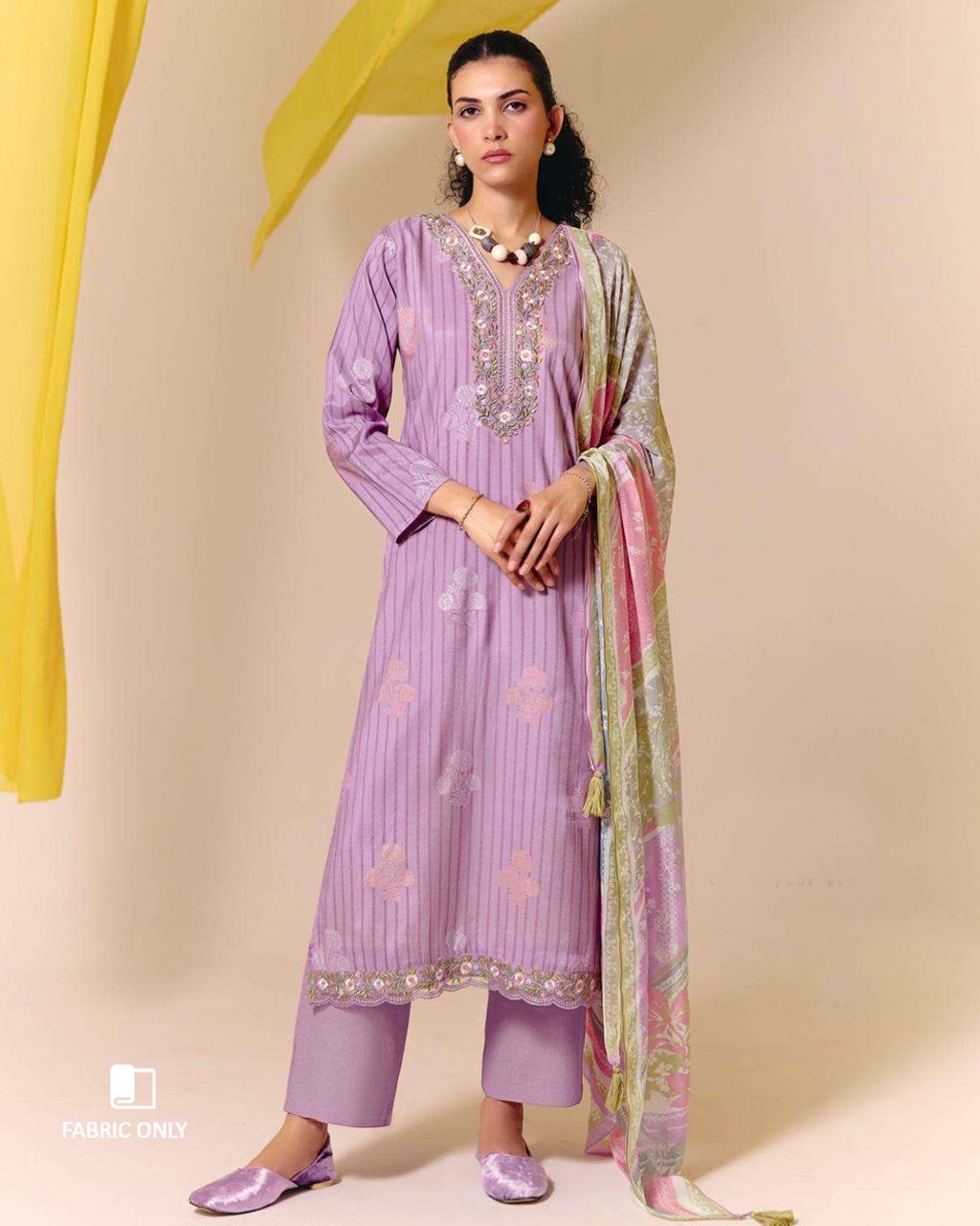 Purception Purple Muslin Digital Print Embroidered Grace Set