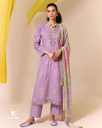 Purception Purple Muslin Digital Print Embroidered Grace Set