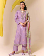 Purception Purple Muslin Digital Print Embroidered Grace Set