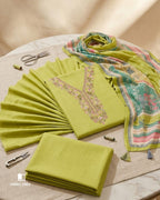 Palm Frond Green Viscose Muslin Digital Print Daman Embroidered Daylight Story