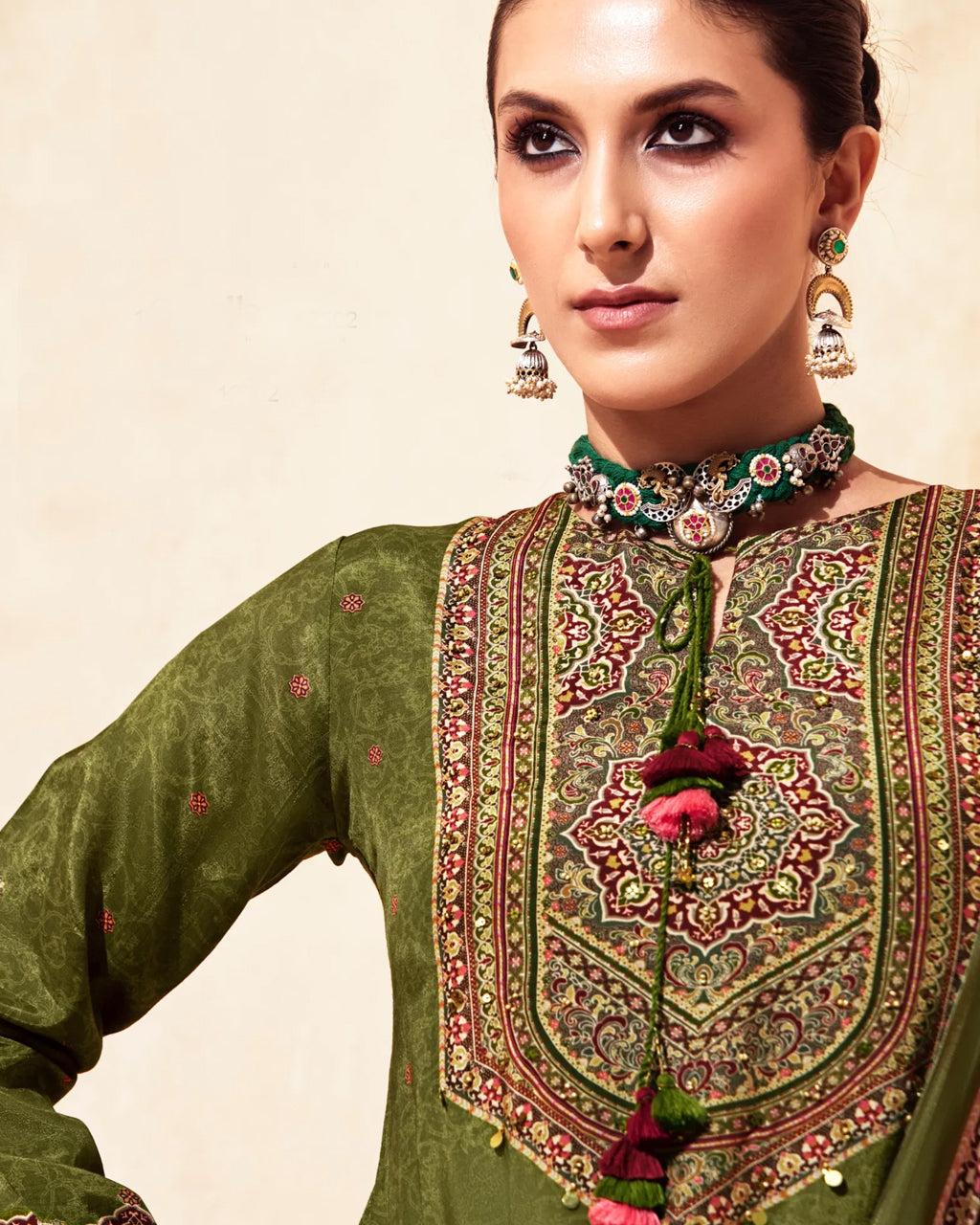 Field Drab Green Bemberg Muslin Silk Khatli Crafted Regal Edit