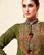 Field Drab Green Bemberg Muslin Silk Khatli Crafted Regal Edit