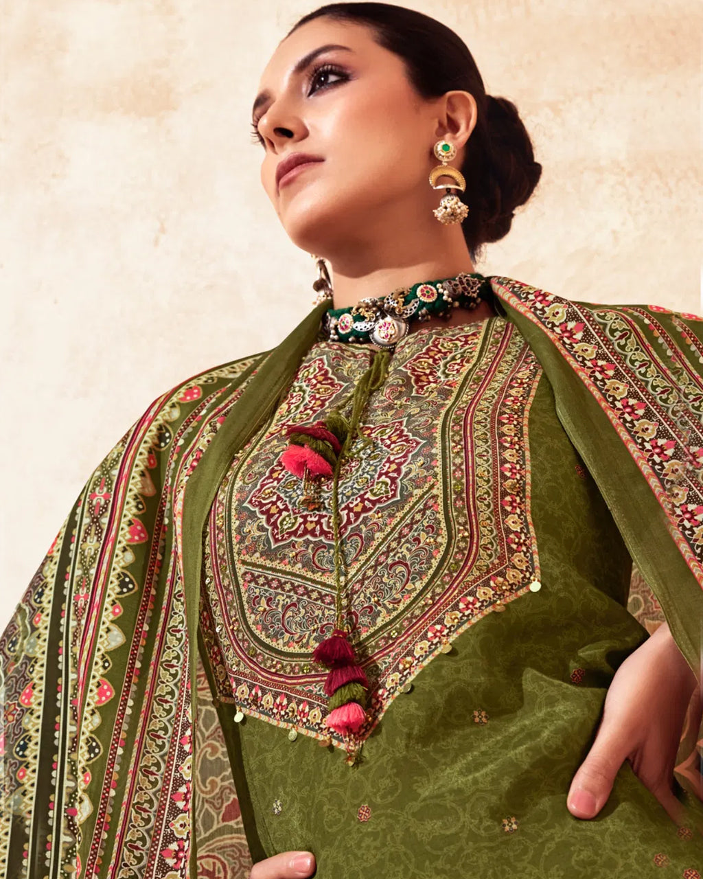 Field Drab Green Bemberg Muslin Silk Khatli Crafted Regal Edit