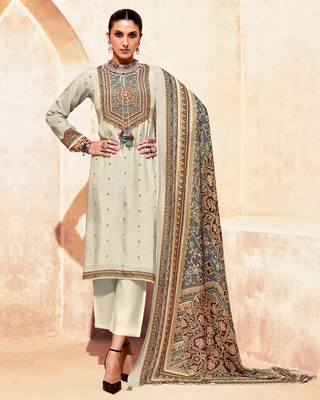 Classic Chalk White Bemberg Muslin Silk Khatli Heritage Chapter
