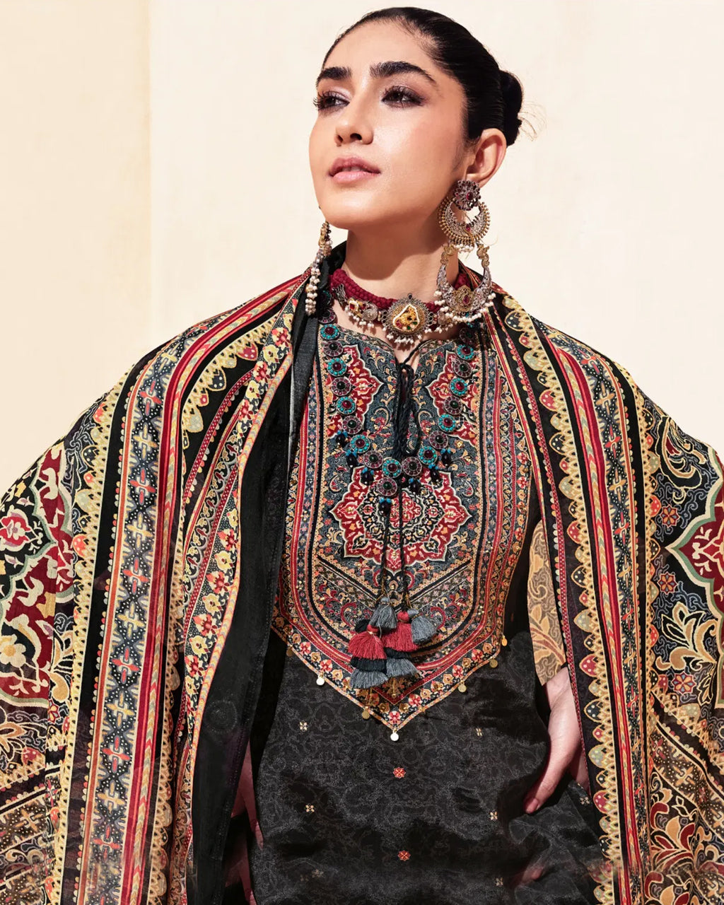 Black Wash Bemberg Muslin Silk Khatli Crafted Midnight Edit