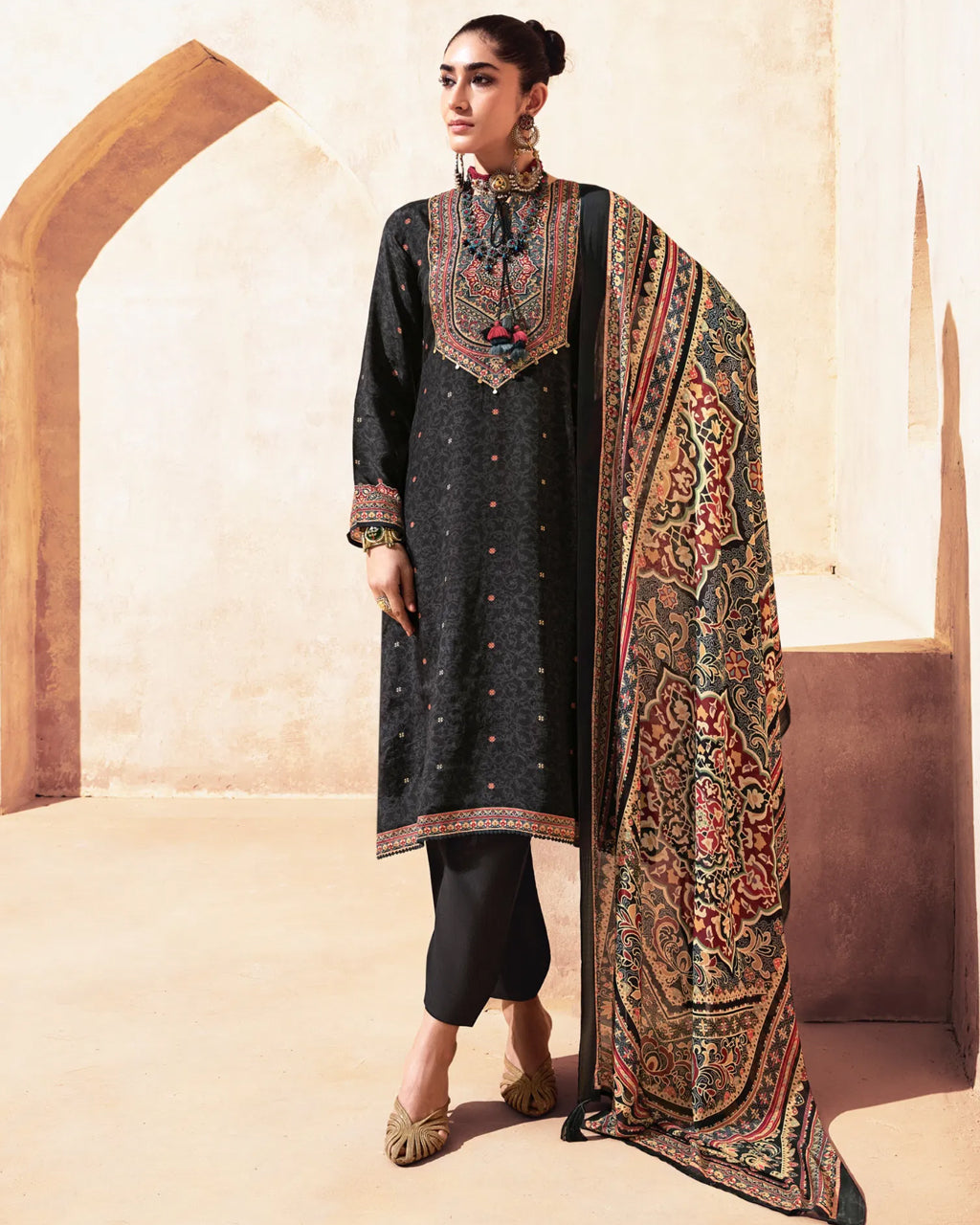 Black Wash Bemberg Muslin Silk Khatli Crafted Midnight Edit