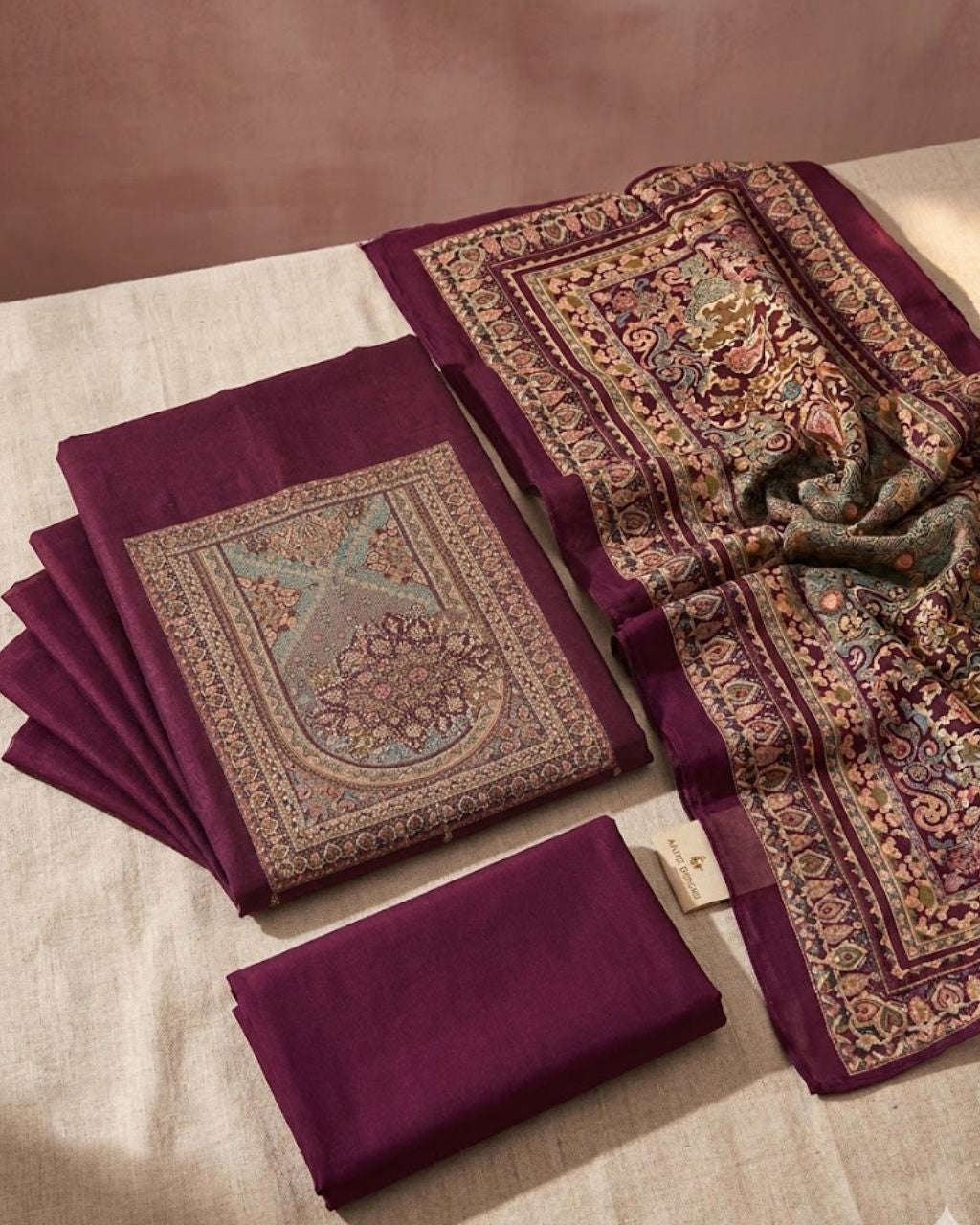 Scarlet Maroon Bemberg Muslin Silk Khatli Work Radiance