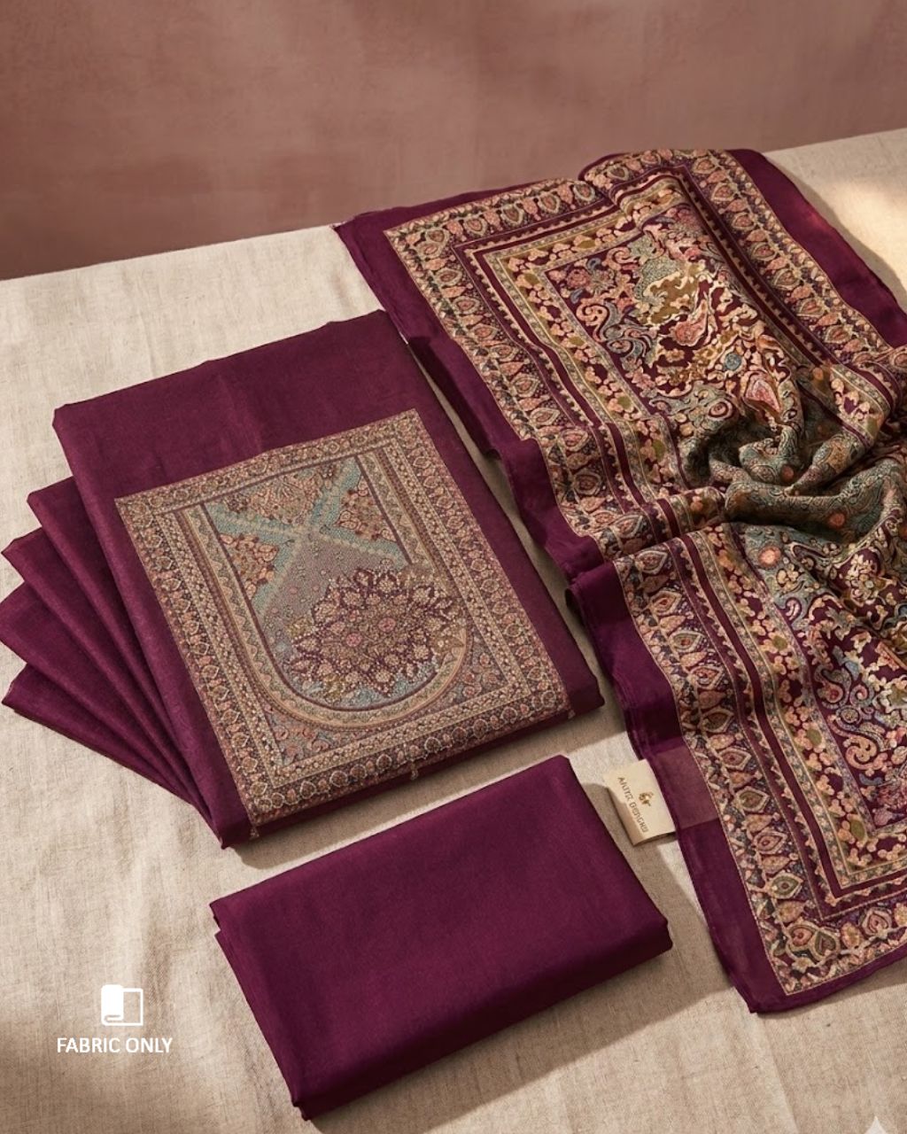 Scarlet Shade Maroon Purple Bemberg Muslin Silk Khatli Elegant Radiance