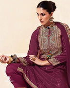 Scarlet Shade Maroon Purple Bemberg Muslin Silk Khatli Elegant Radiance
