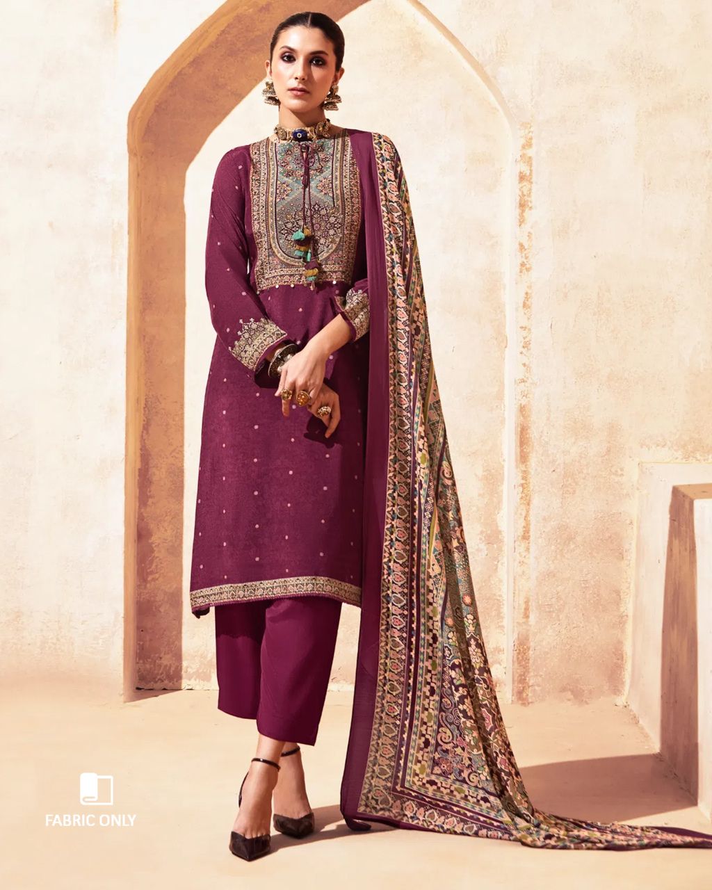 Scarlet Shade Maroon Purple Bemberg Muslin Silk Khatli Elegant Radiance