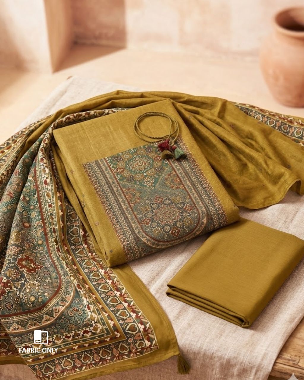 Nugget Gold Bemberg Muslin Silk Khatli Embellished Luxe Story