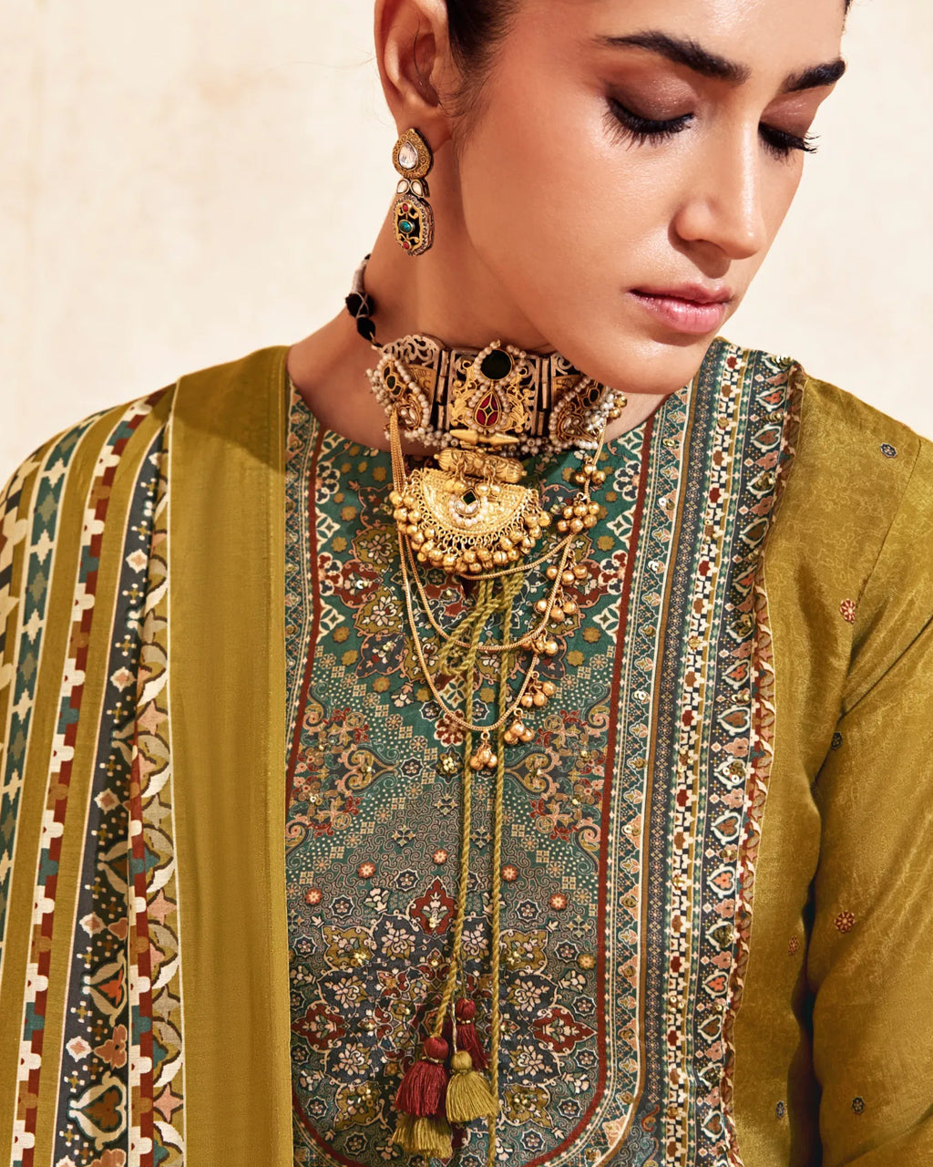 Nugget Gold Bemberg Muslin Silk Khatli Embellished Luxe Story