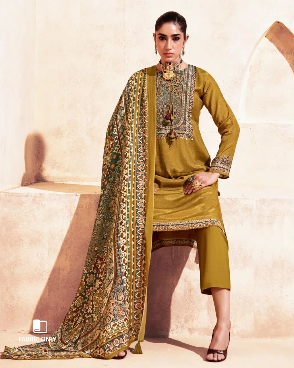 Nugget Gold Bemberg Muslin Silk Khatli Embellished Luxe Story