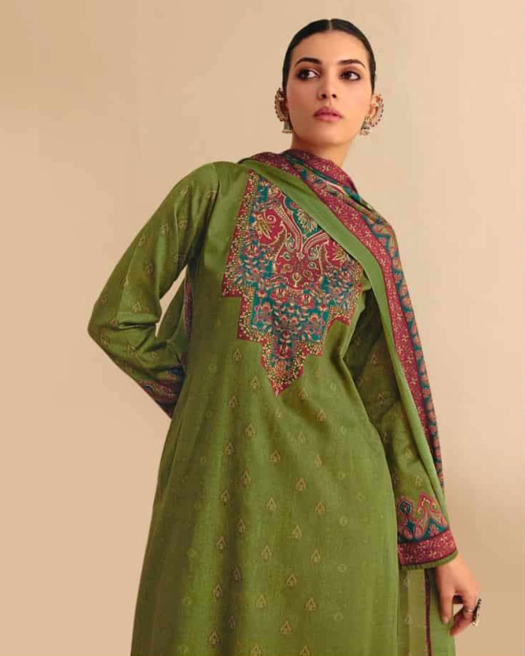 Jungle Vibes Green Jam Cotton With Khatli Hand Work Charm With Modern Prints