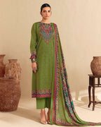Jungle Vibes Green Jam Cotton With Khatli Hand Work Charm With Modern Prints