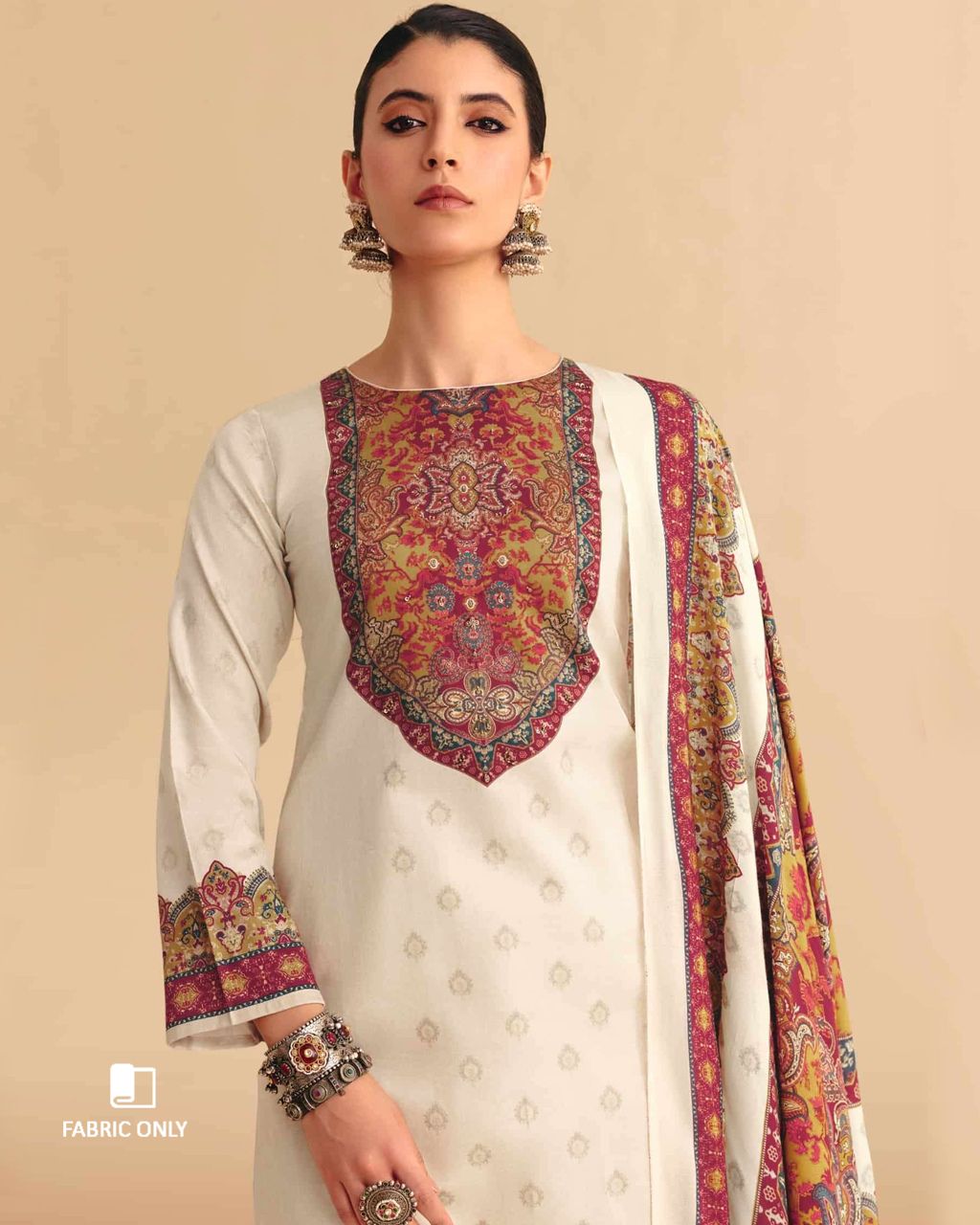 Crystal Cut White Jam Cotton Khatli Hand Crafted Soft Ivory