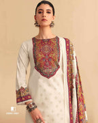 Crystal Cut White Jam Cotton Khatli Hand Crafted Soft Ivory