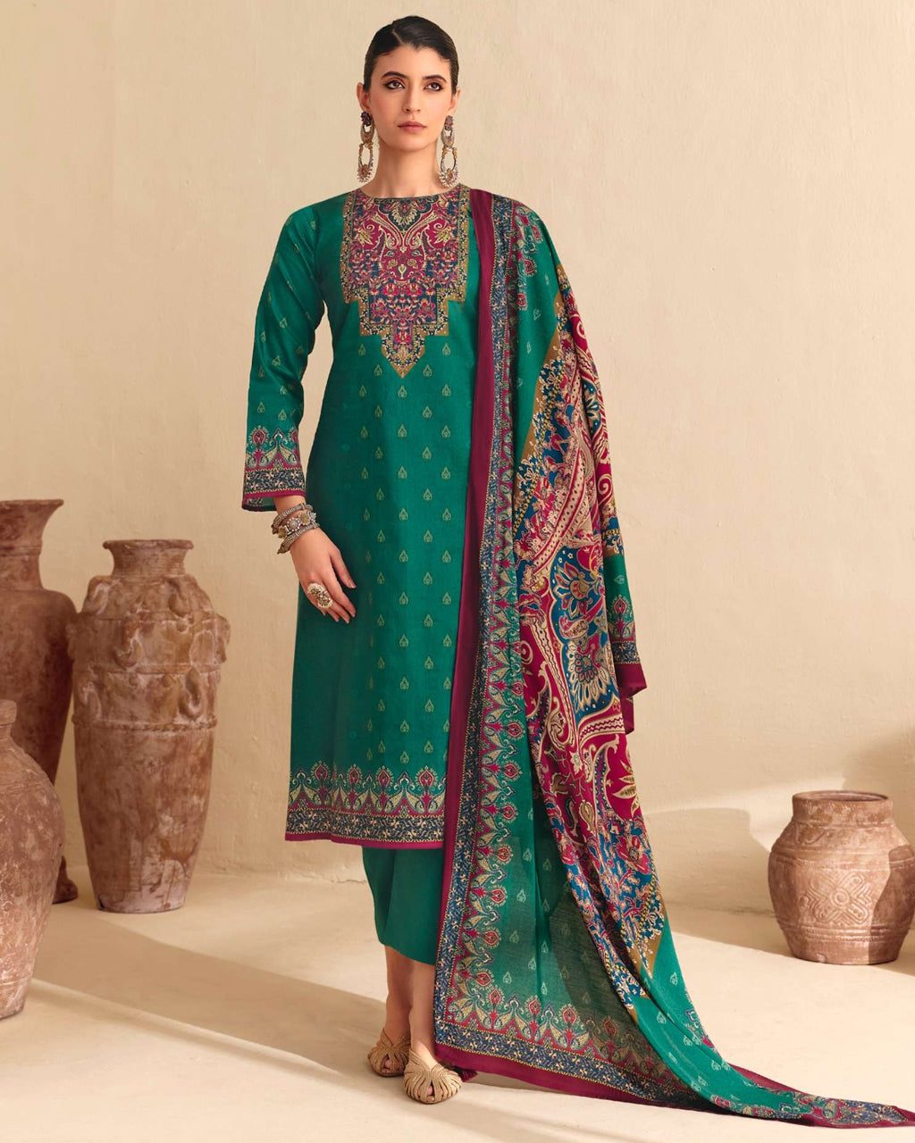 Emerald Spring Green Jam Cotton Khatli Crafted Ethnic Style
