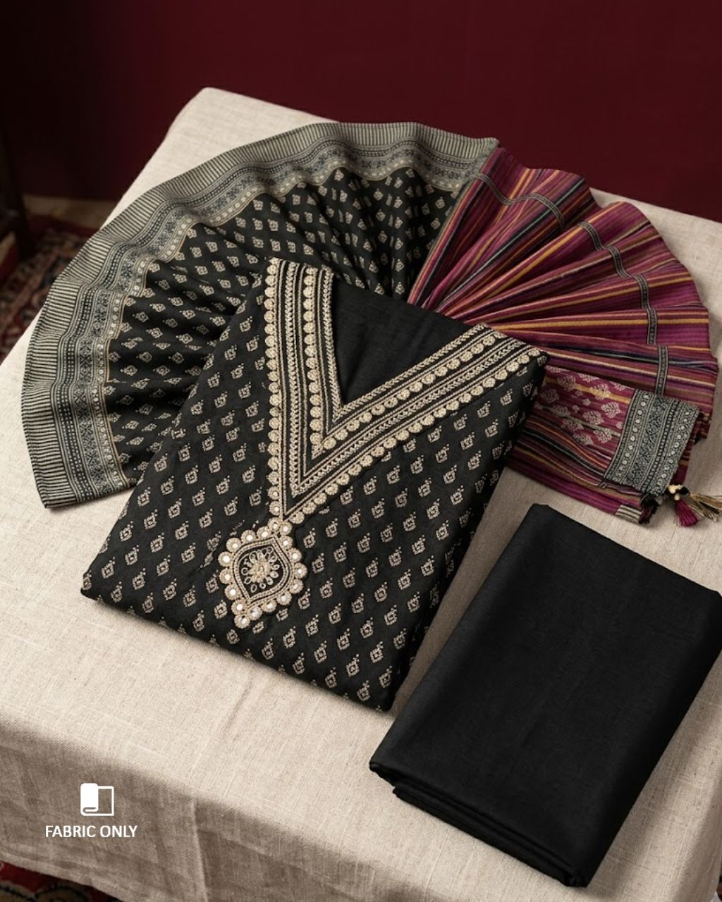 Smoky Charcoal Black Muslin Silk Digital Foil Printed Ensemble