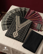 Smoky Charcoal Black Muslin Silk Digital Foil Printed Ensemble