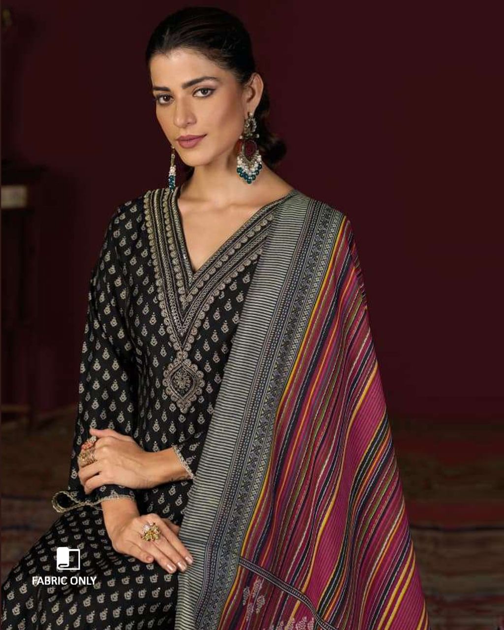 Smoky Charcoal Black Muslin Silk Digital Foil Printed Ensemble