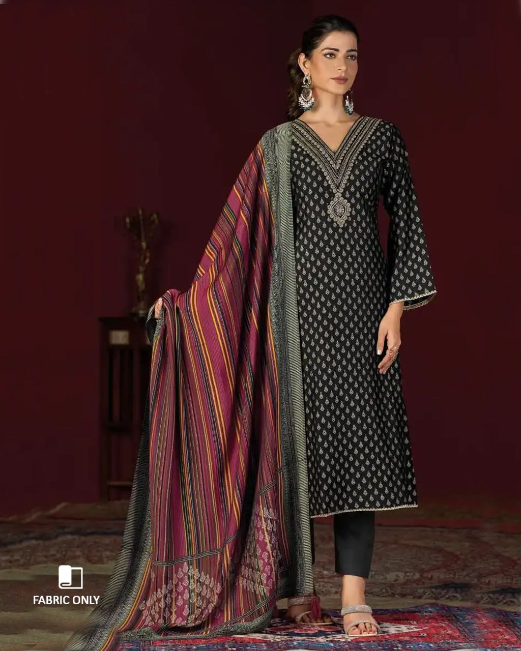 Smoky Charcoal Black Muslin Silk Digital Foil Printed Ensemble