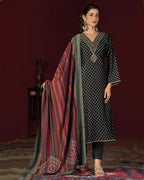 Smoky Charcoal Black Muslin Silk Digital Foil Printed Ensemble