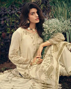 Dairy Cream Beige Viscose Linen Khatli Crafted Elegance Set