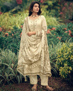 Dairy Cream Beige Viscose Linen Khatli Crafted Elegance Set