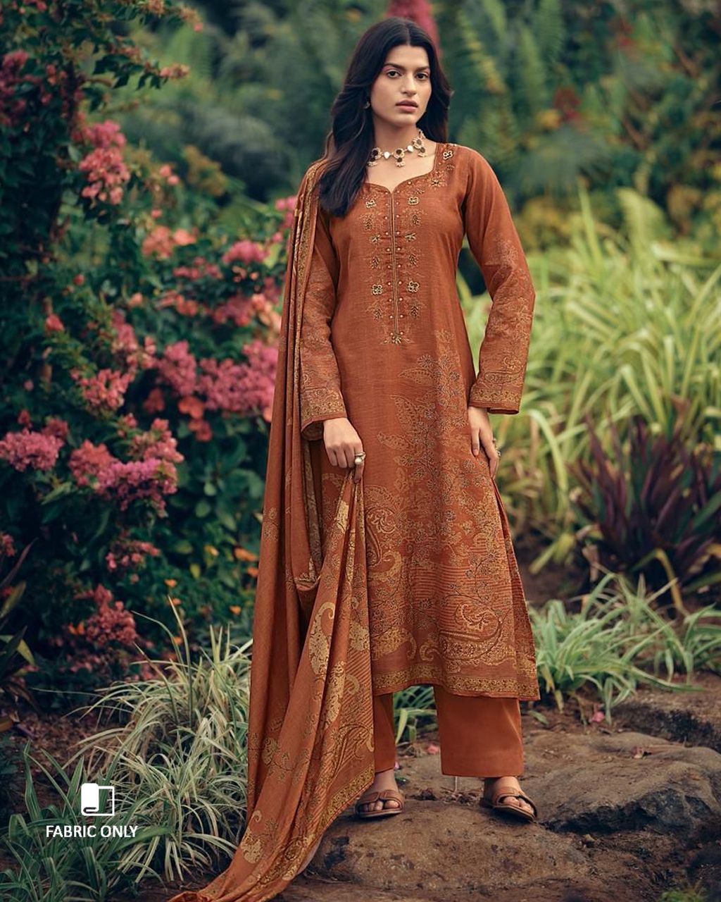 Redridge Brown Viscose Linen Khatli Crafted Artisan Elegance