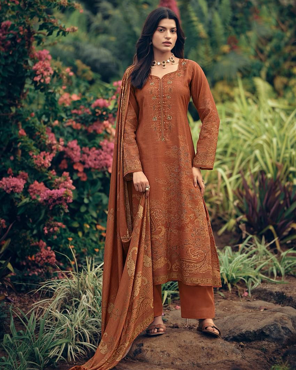 Redridge Brown Viscose Linen Khatli Crafted Artisan Elegance