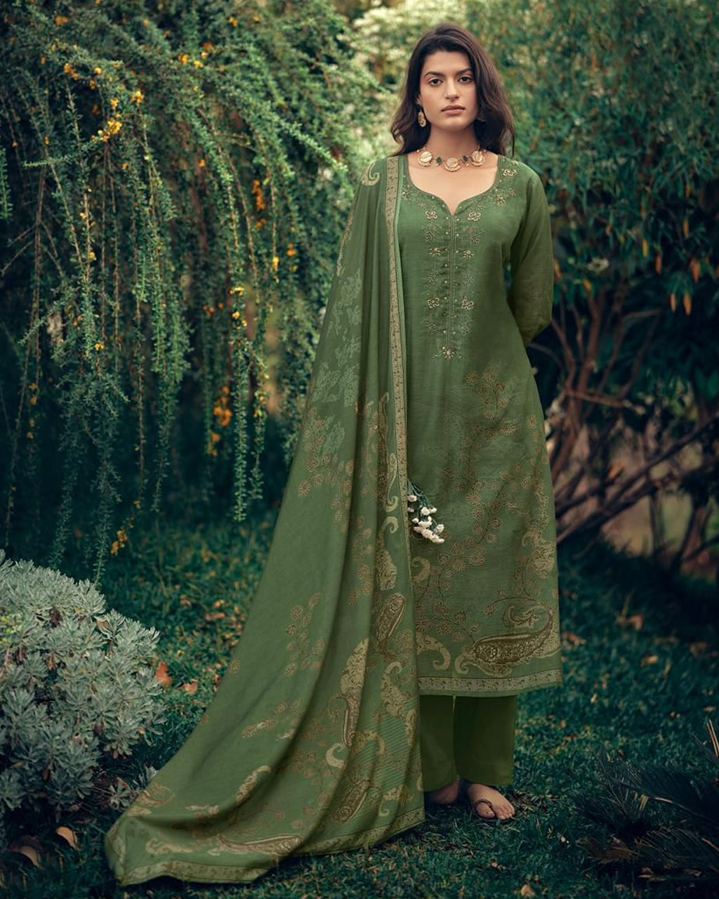 Cub Scout Green Viscose Linen Khatli Crafted Luxe Narrative