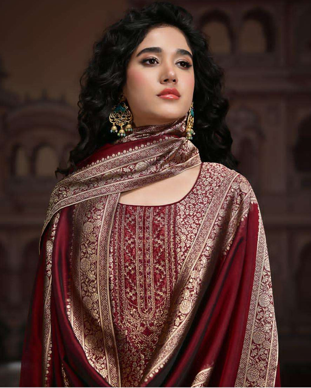 Maroon Oak Viscose Silk Jacquard Zari Regal Edit