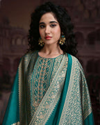 Deep Sea Green Viscose Silk Jacquard Zari Crafted Opus