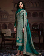Deep Sea Green Viscose Silk Jacquard Zari Crafted Opus