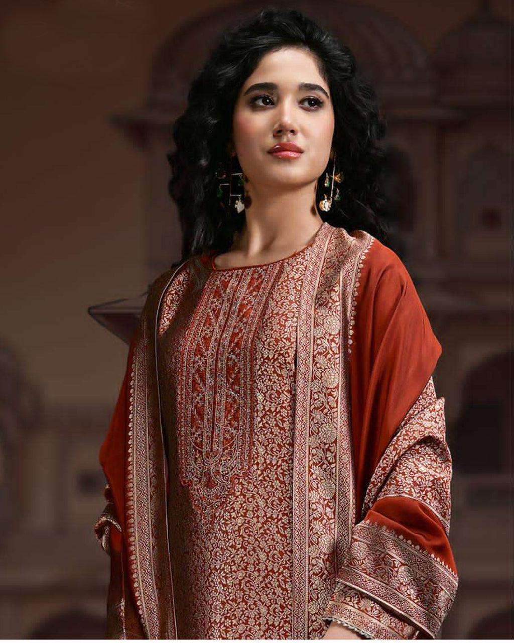 Joyous Red Viscose Silk Jacquard Zari Elegance Craft