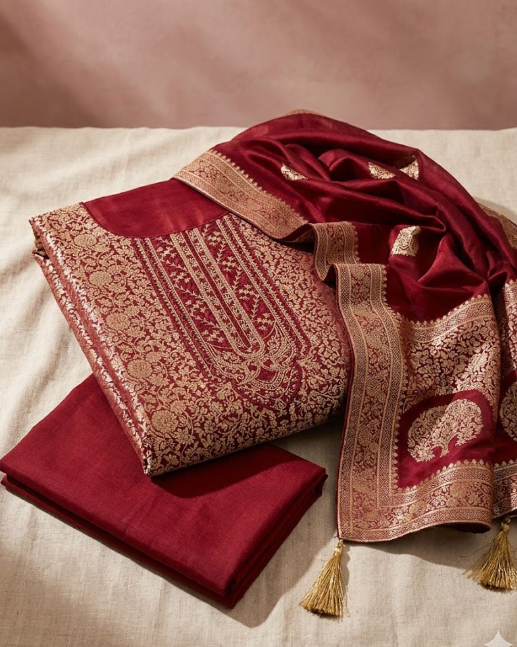 Maroon Oak Viscose Silk Jacquard Zari Regal Edit